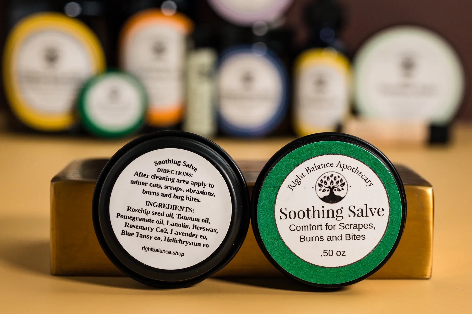 Soothing Salve tin with its ingredients label